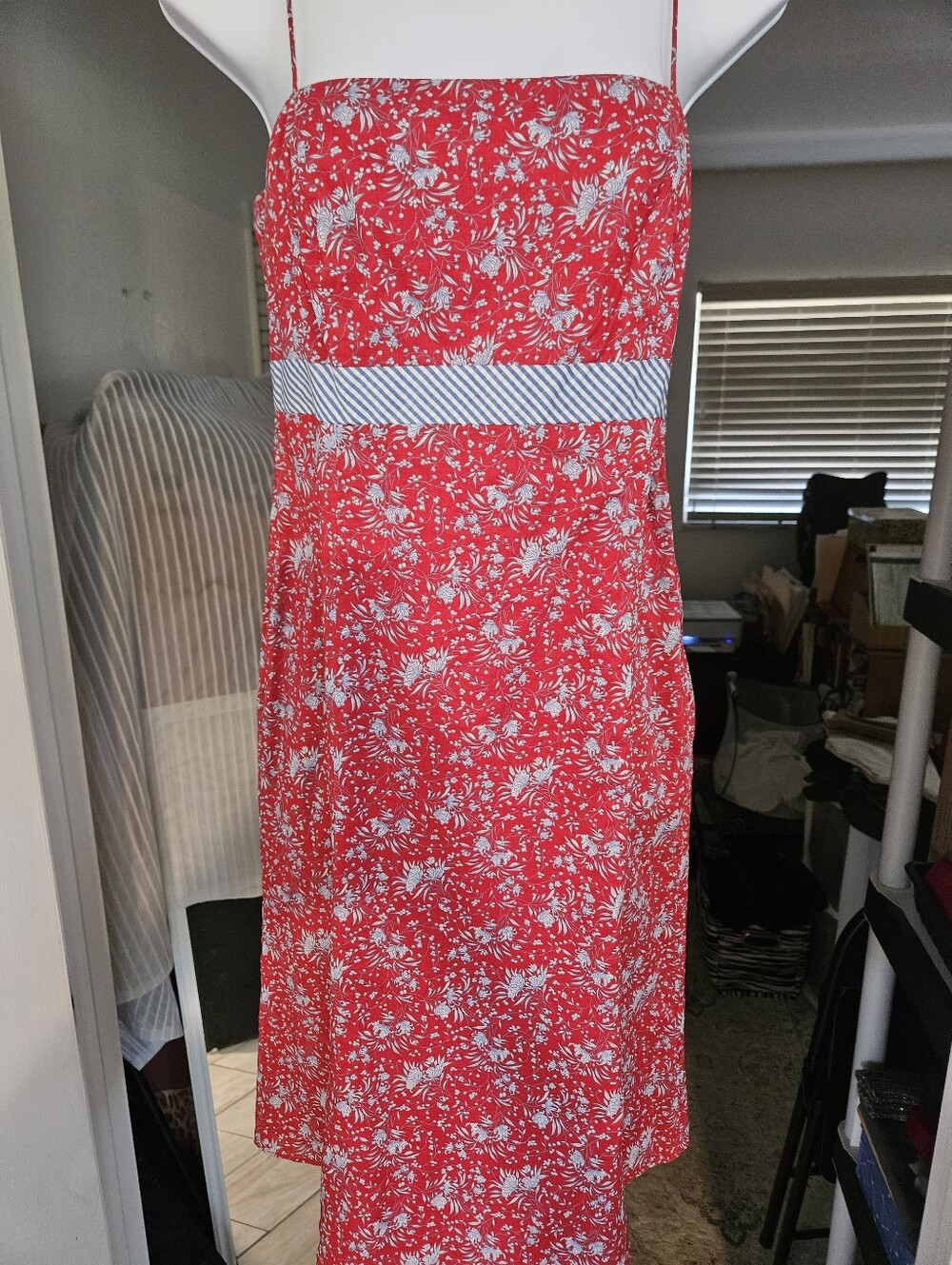 Ann Taylor Cotton Midi Sundress Red Floral